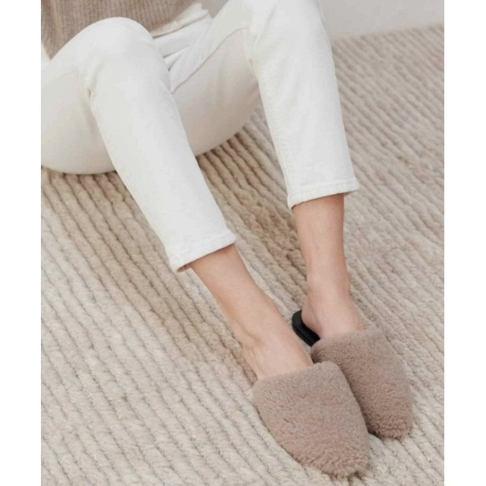 Jenni Kayne Shearling Mule Slippers Camel Tan Pointed Toe Leather Slides Womens - Picture 8 of 8